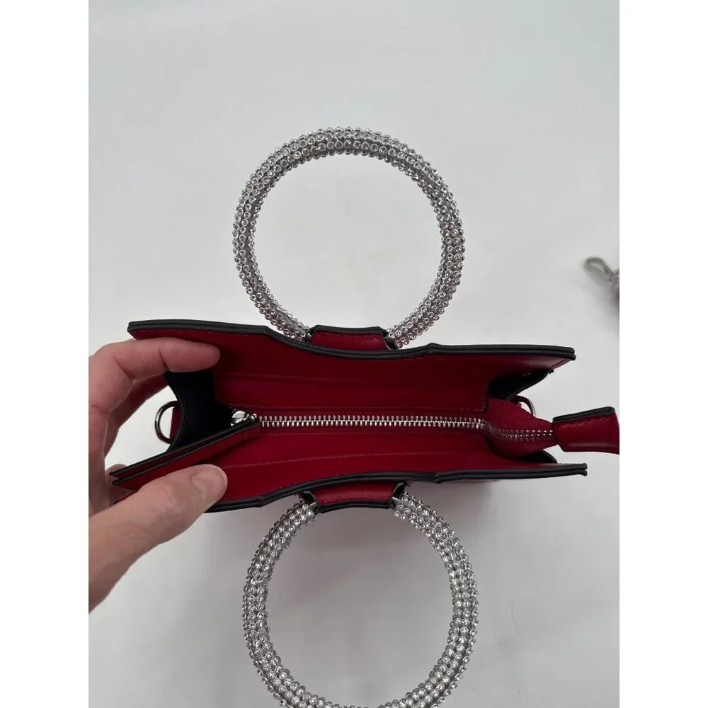 Topshop Red Square Handbag With Rhinestone Handles & Detachable Strap - Picture 7 of 13